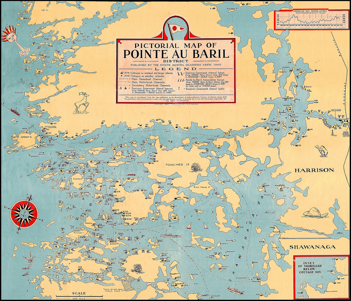 Pointe Au Baril Historic Cottagers Association Map 1945 Grand Trunk