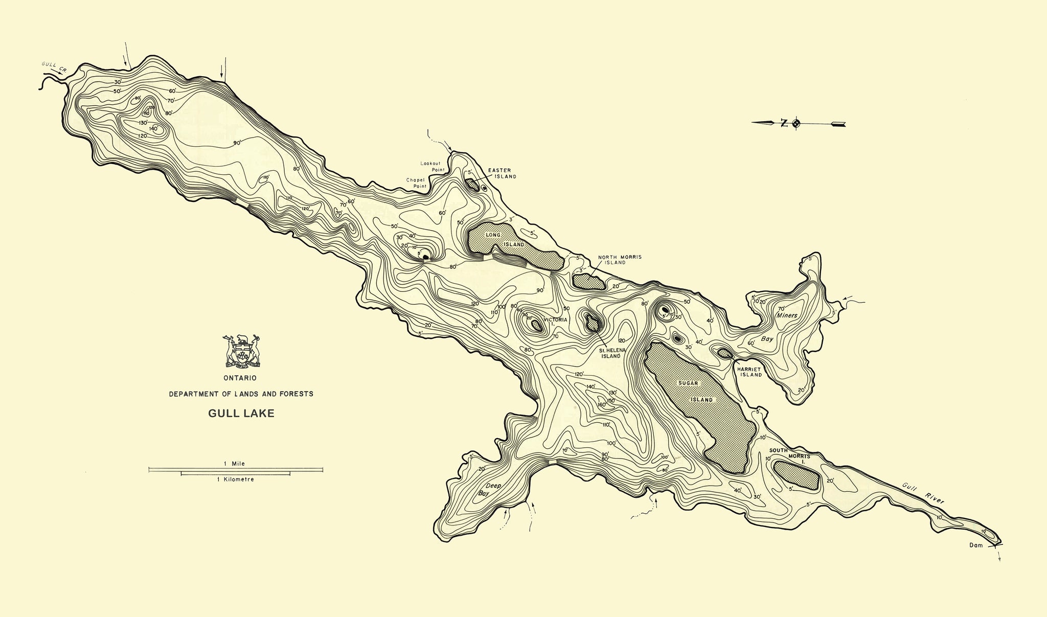 Gull Lake Bathymetry Map Haliburton Highlands Grand Trunk Trading