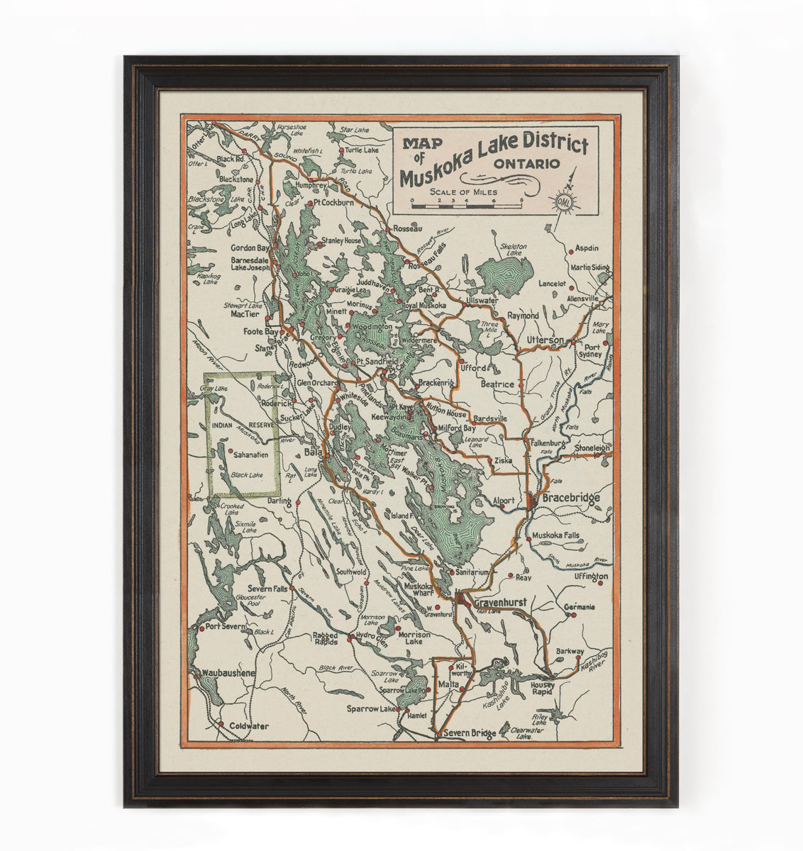 Ontario Motor League Map of Muskoka Lakes District Grand Trunk