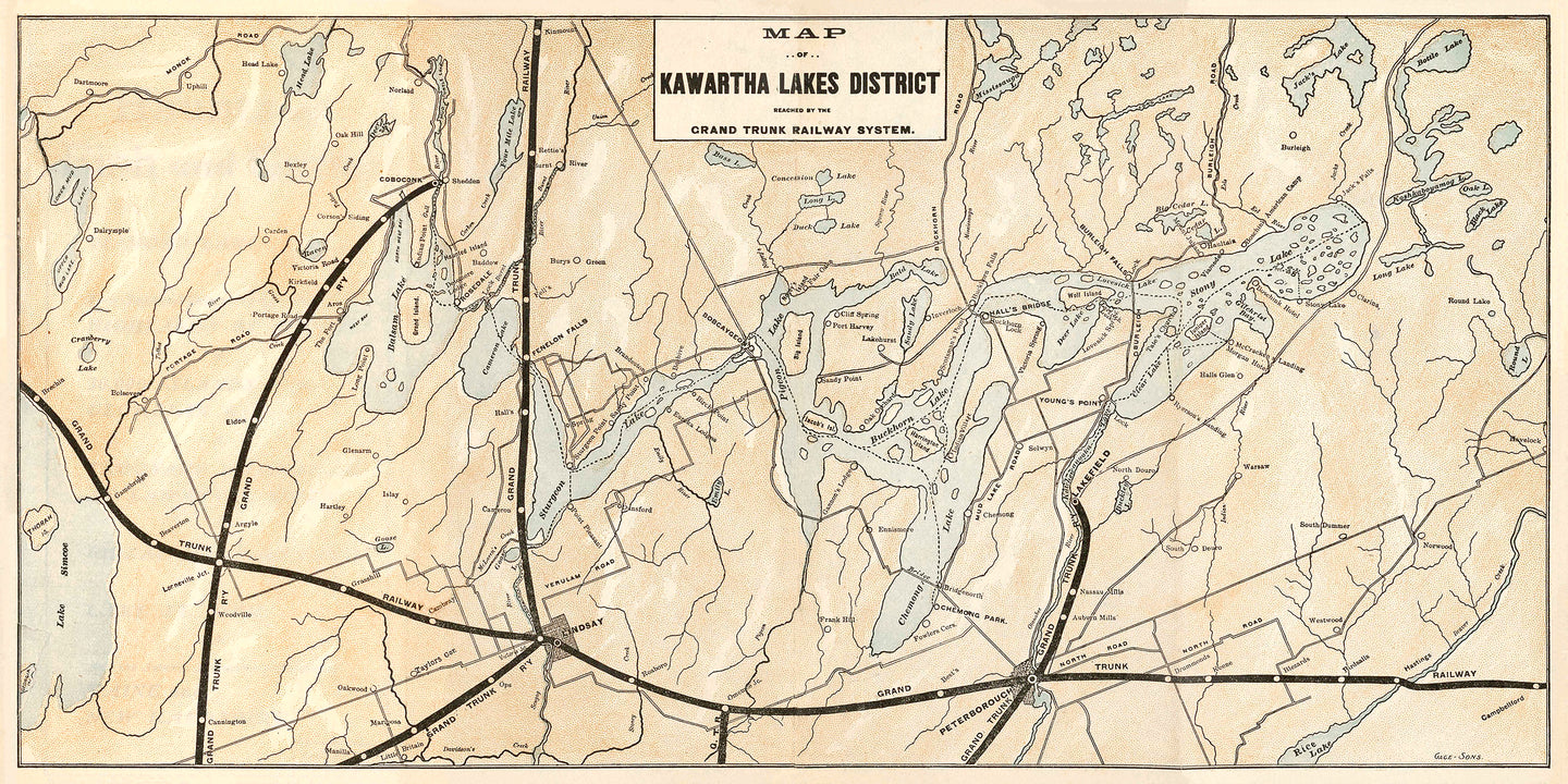 Kawartha Lakes Region - Grand Trunk Railway Map from 1908